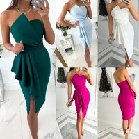 2022 summer sexy temperament womens wrap chest irregular skirt forked nightclub party dress