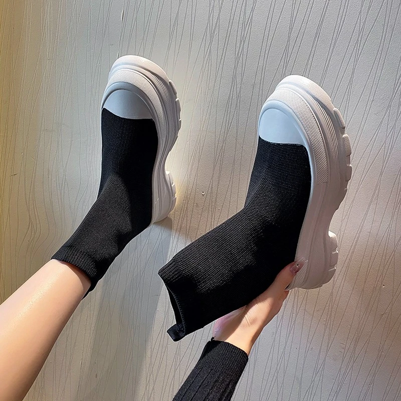 

Platform Boots Mesh Women Shoes 2022 New Luxury Socks Boots Casual Botas Zapatos Round Toe Slip-On Women's Boots Modern Boots