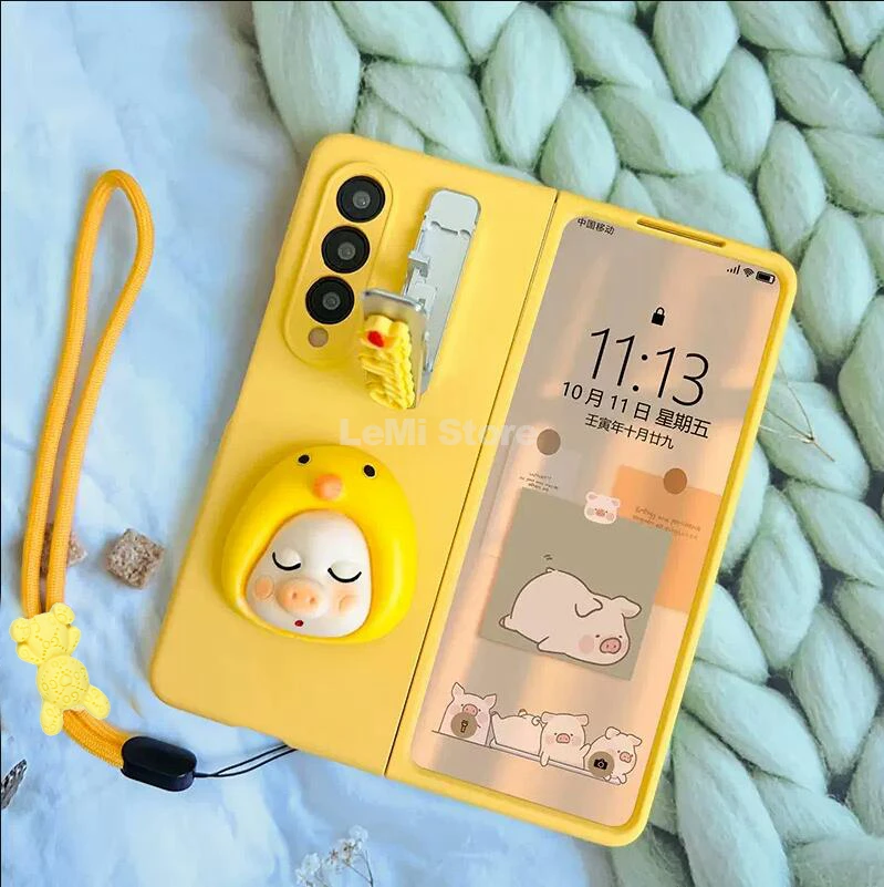 

For Samsung Galaxy Z Fold 4 Case 3D Cartoon Cute Phone Case for Z Fold 3 Metal Bracket Stand Protective Cover
