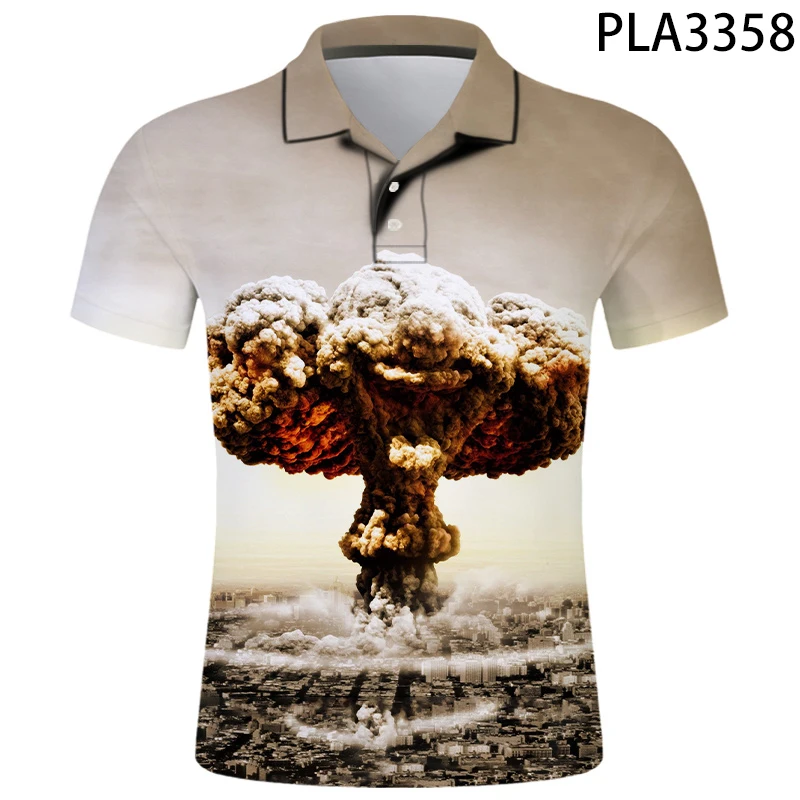 

Ropa De Hombre Fashion Casual Summer Short Sleeve New 3D Printed Men Shirts Atomic bomb explosion Streetwear Polo Homme Tops