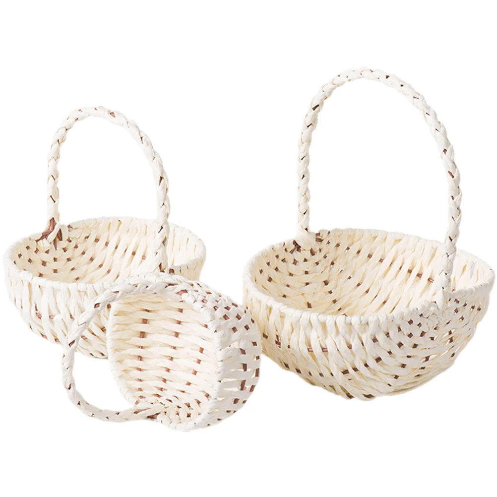 

3 Pcs Portable Picnic Gift Basket Storage Woven Country Style Gift Handle Gift Baskets Wedding