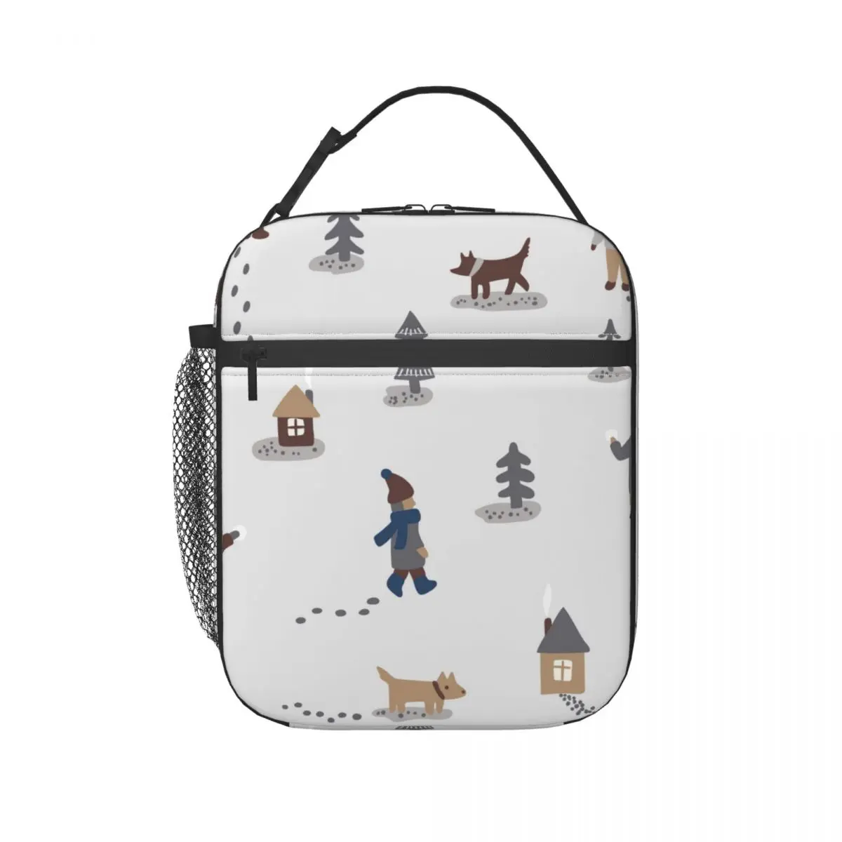 

Lunch Bag Thermal Insulated Tote Pouch Kids School Bento Portable Dinner Container Picnic Food Storage Winter Time Illustration