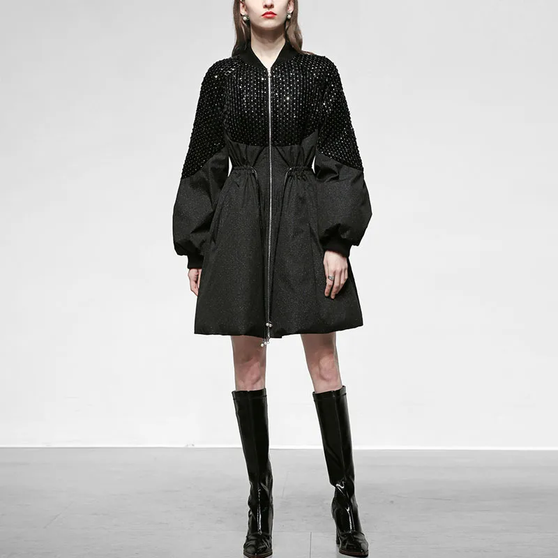 Casual Sequins Fight To Receive Waist Thinner Mid-length Down Jacket Long-sleeved Jacket Women 2021 Winter New Women's Fashion