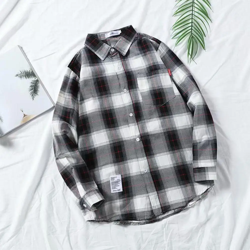

Casual Shirt Lapel 3D Cutting Workwear Loose Fit Plaid Printing Work Shirt Coat Shirt Coat Daily Clothing