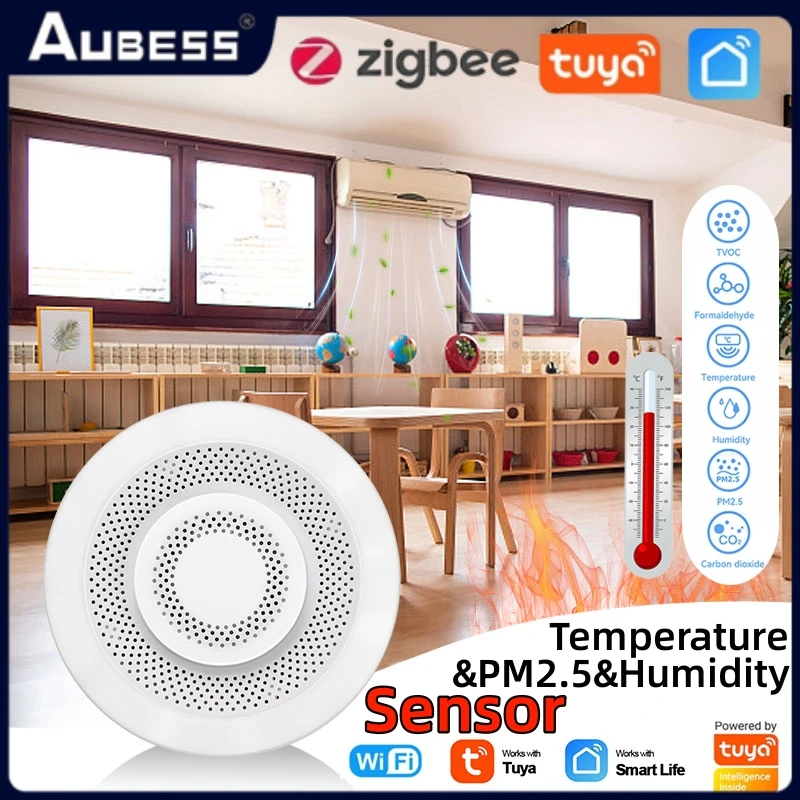 

Tuya Zigbee/WiFi Air Quality Sensor Monitor Smart Air Box PM2.5 CO2 Meter Formaldehyde VOC Temperature Humidity Sensor & Gateway