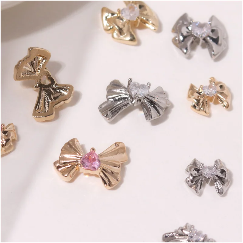 

5pcs Ribbon Alloy Bow Nail Charm Parts 3D Love Zircon Rhinestone Nail Art Decorations Accessory Supplies For DIY Manicure Design