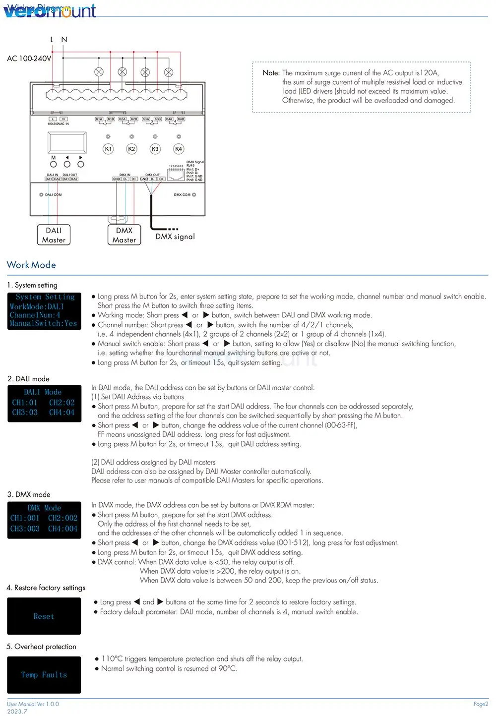 Skydance DH4 DALI DMX-переключатель OLED-дисплей Экранное реле 4 канала 16 А Выход с сухим