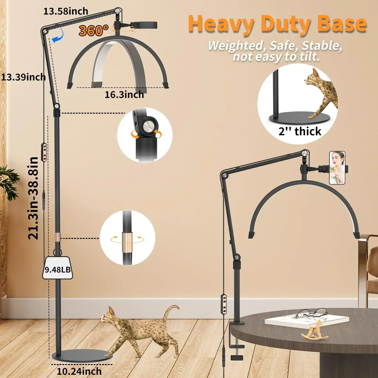 Складная Напольная Лампа 2 в 1 фонарь с полумесяцем 16 дюймов 20 Вт настольным