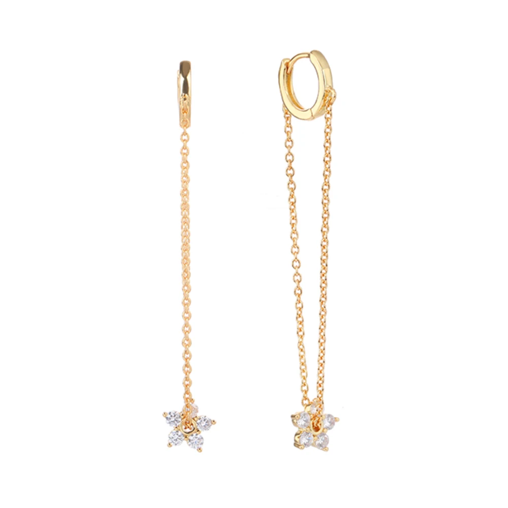 

Zircon Chain Flower Hoop Drop Earrings for Women Cubic Zirconia Dangle Link Earring Vintage CZ Ear Rings Pendientes Gold Plated