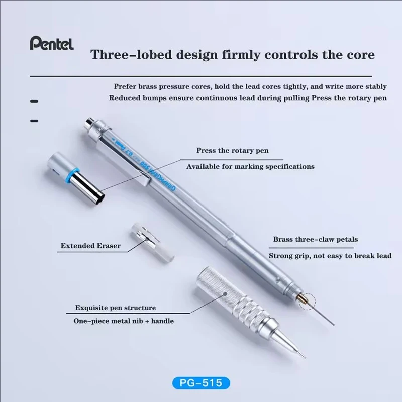 Фото Автоматический механический карандаш PENTEL Premium PG515 0,3/0,5/0,7/0,9 мм, художественные комиксы, профессиональный канцелярский карандаш для эскизов, не легко сломанный №4