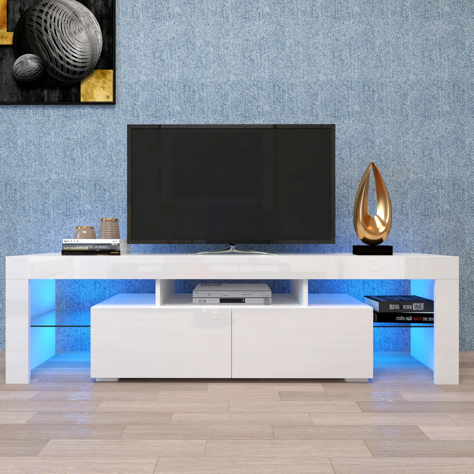 160×35×45cm 20 Colors Led Tv Cabinet W/remote Control Lights Easy To Clean&assemble [us-w]
