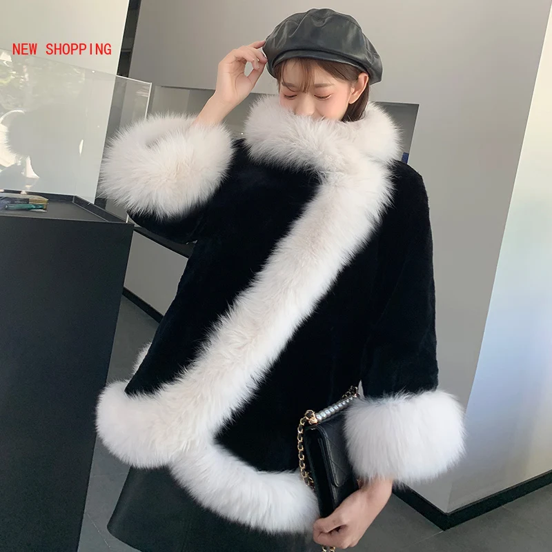 Black Cape Coat Women Autumn Winter Warm Fur Coats New Luxurious Imitation Mink Velvet Thicken Cloak Overcoat Fur Shawl 2021 New