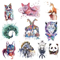 iron on watercolor animals patches on clothes horse tiger cat fox thermal transfer stickers for clothes t shirts jacket applique