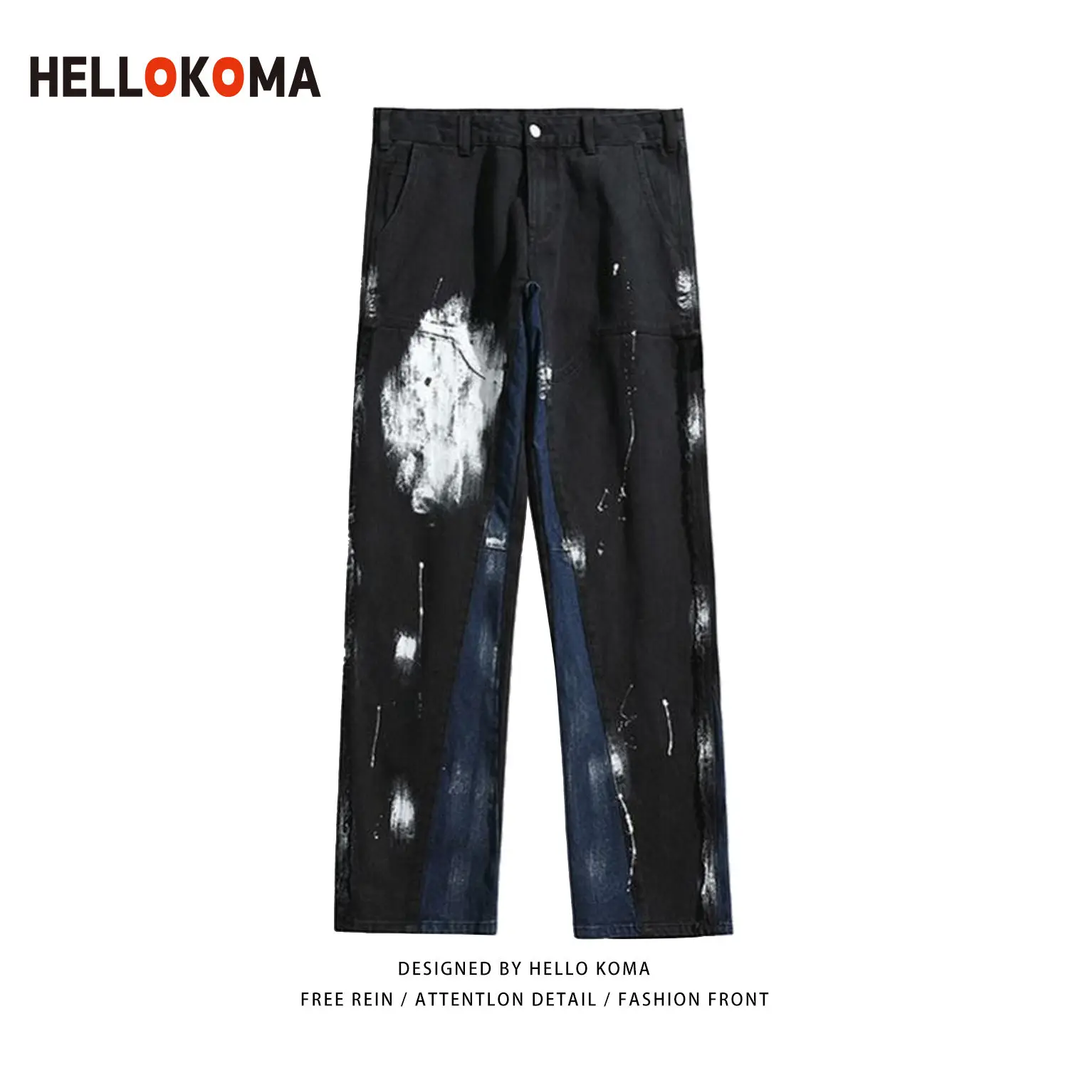 

Hip-hop fried street jeans men's country tide brand loose straight autumn and winter stitching couple mopping pants women