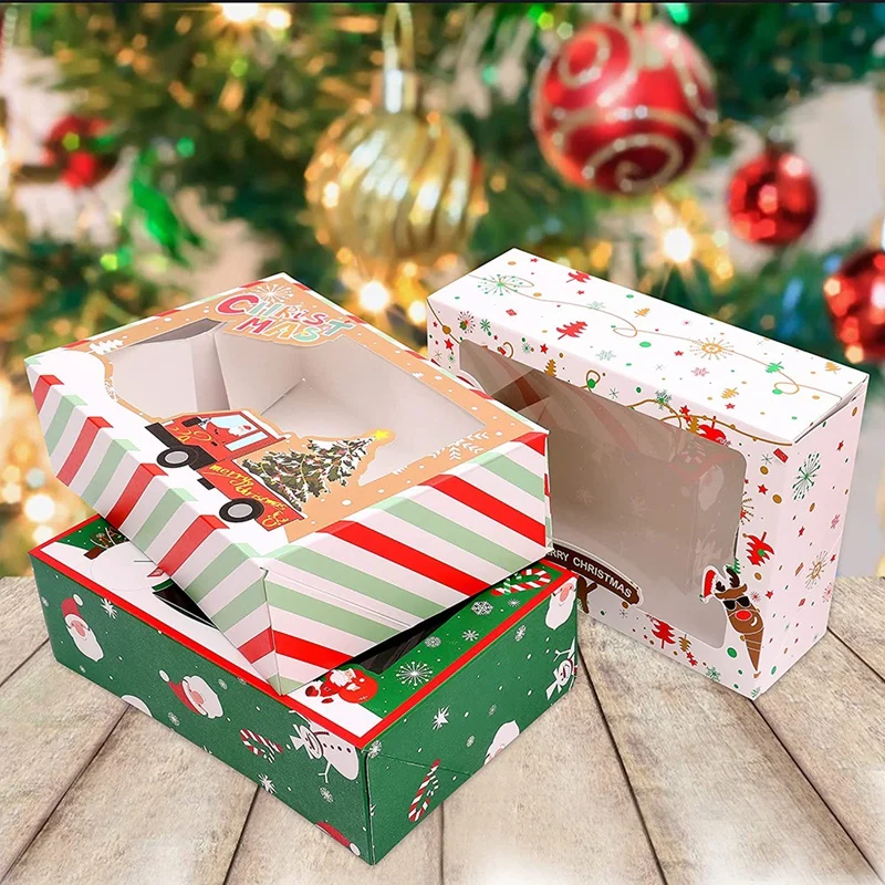 Рождественские коробки для печенья с прозрачной оконной бумагой рождественский