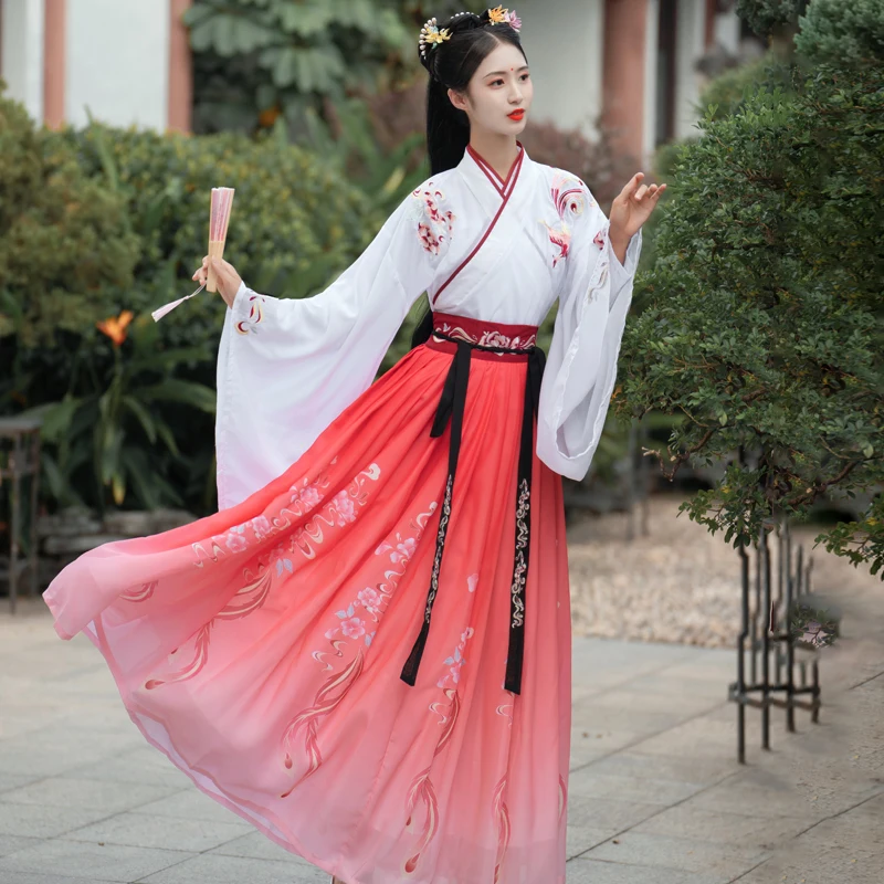 

Chinese Traditiona Hanfu Costume Women Ancient Han Dynasty Princess Dress Oriental Folk Swordsman Dancewear Vintage Tang Suit