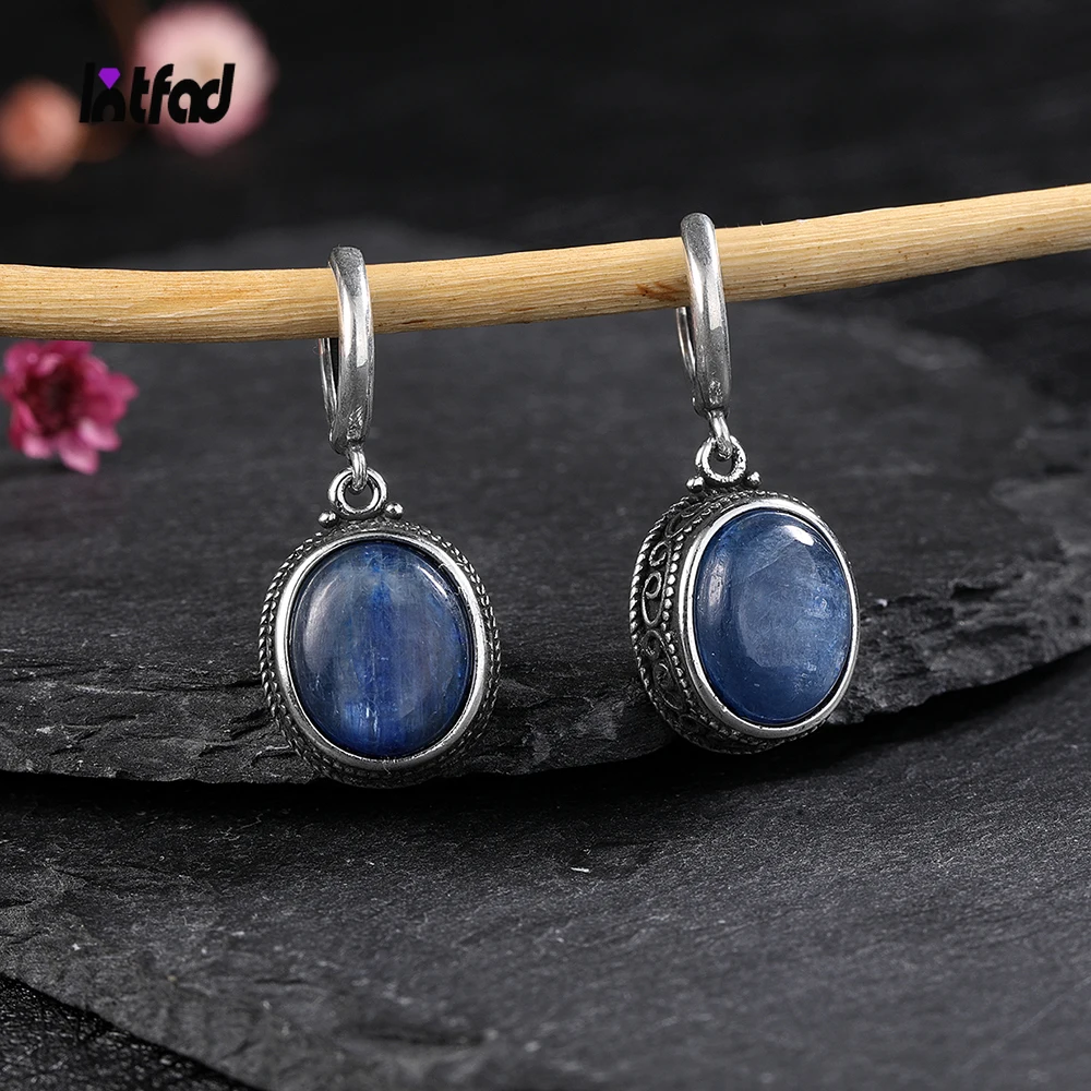 

Oval Natural Kyanite Labradorite 925 Sterling Silver Hoop Earrings for Women Retro Party Dainty Earring Jewelry Wedding Gift