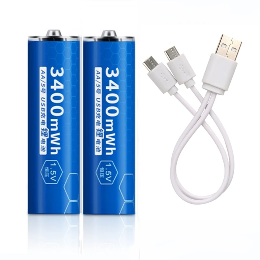 2 шт./лот новинка 1,5 в AA перезаряжаемая батарея МВт-ч USB перезаряжаемая литиевая батарея с кабелем Micro USB для быстрой зарядки