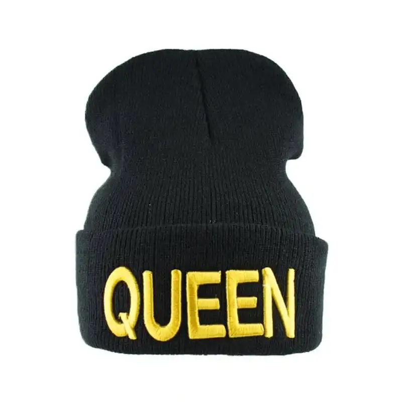 

Fashion KING QUEEN Hip Hop Cap Embroidery knitted Caps Men Women Lover Couple Knitted Winter Beanies Hat Beanies casquette homme