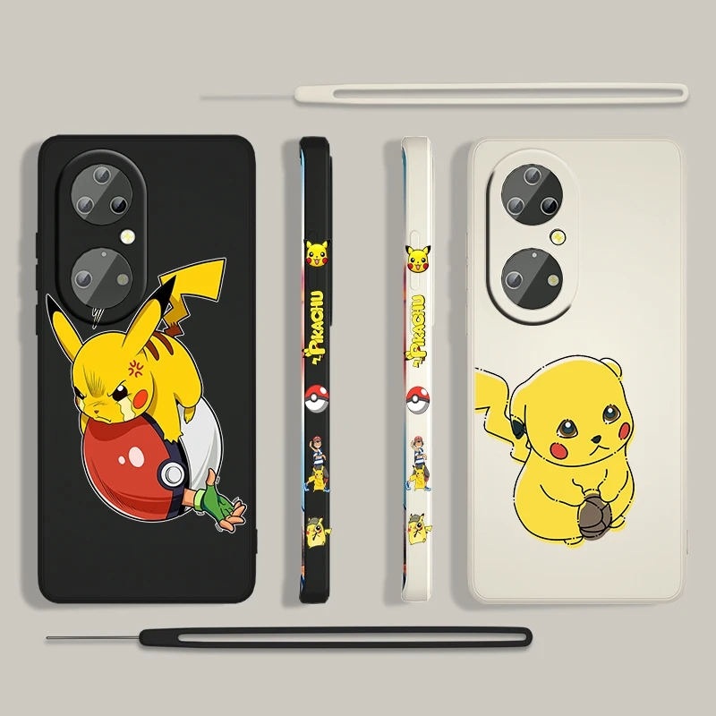 

Pikachu Anime Cute Cartoon For Huawei P50 P40 P30 P20 P Smart Z Pro Plus 2019 2021 Liquid Left Rope Silicone Phone Case Fundas