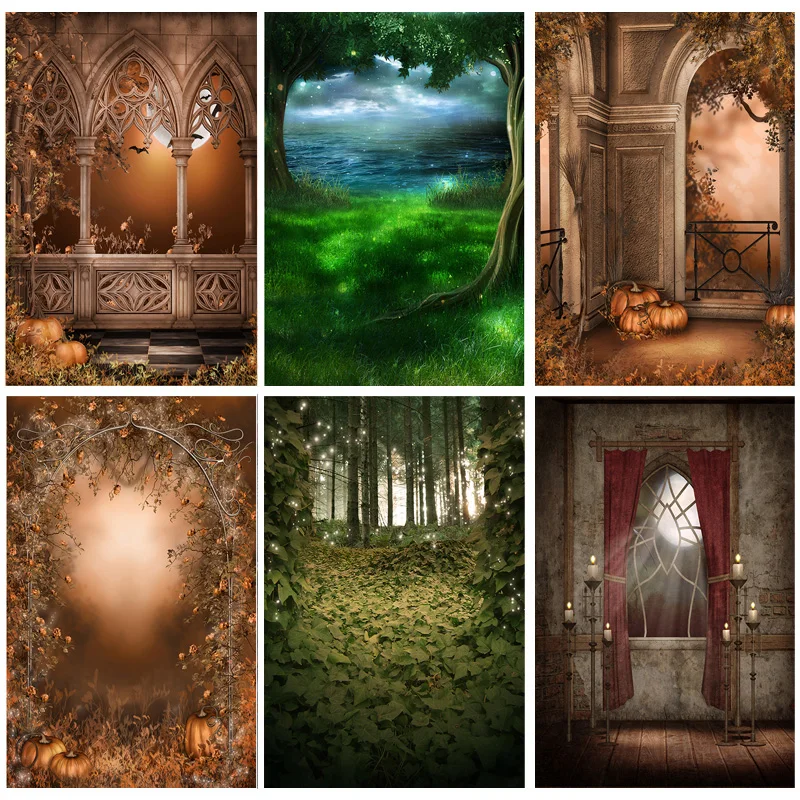 

SHUOZHIKE Halloween Backdrop Pumpkin Lantern Castle Forest Moon Baby Photography Background For Photo Studio Props NG-02