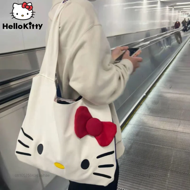 Sanrio Hello Kitty 2022 New Trend Canvas Bags Large Capactiy Shoulder Bag Women Casual Tote Y2k Female Luxury Handbags Cute Bags