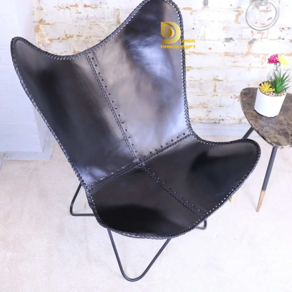 black butterfly chair, vintage butterfly leather cover, leat