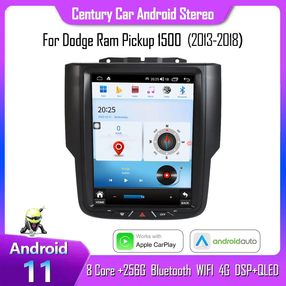 

Век для Dodge Ram Pickup 1500 2013-2018 CarPlay 8 + 128G Android 12 Tesla Style умный мультимедийный видеоплеер Радио Навигация