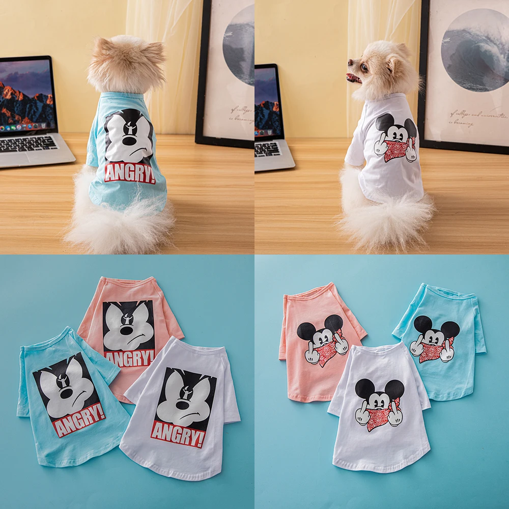 

100% хлопок, одежда для собак Disney, Микки и Минни, Милая модель с принтом, повседневная детская одежда для улицы