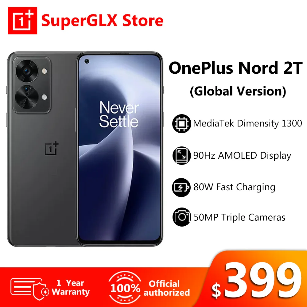 OnePlus Nord 2T MTK Dimensity 1300 5G Smartphones 80W Fast Charge 90Hz AMOLED Display Android 50MP Triple Camera Mobile Phone