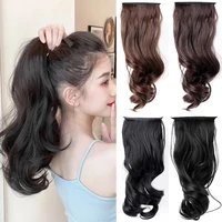 long curl black ponytail artificial synthetic tress claw in pony hair extension heat resistant womens natural false hair piece