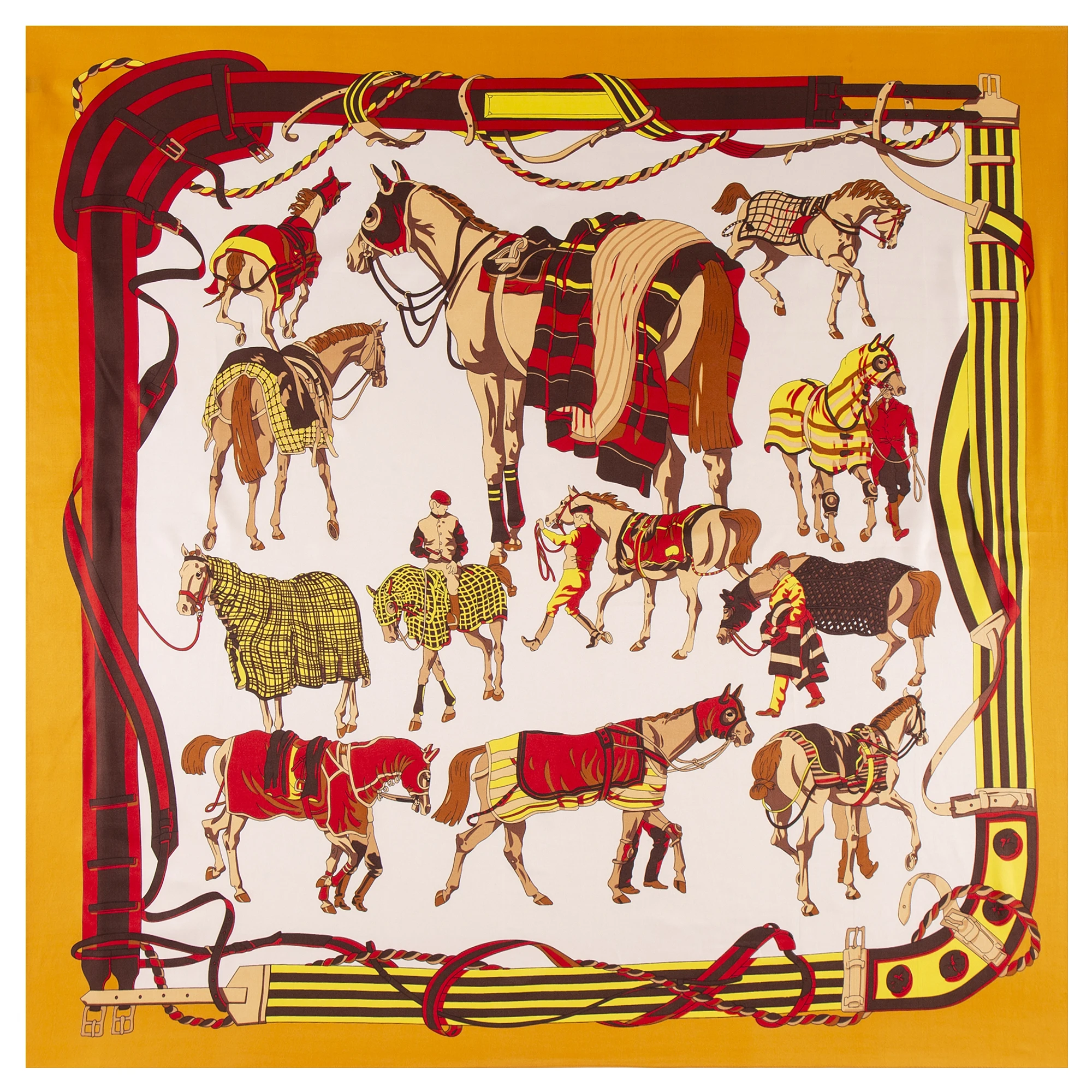 100% Silk Scarf Women Large Shawls Spain Palace Horse Print Stoles Square Bandana Luxury Kerchief Female Foulards Beach Towel