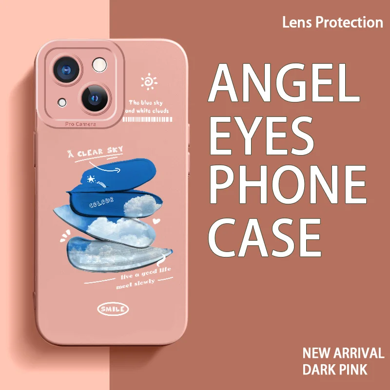 

Angel Eyes Case for iPhone 13 12 11 Pro Max 12 Mini SE2 SE3 6 6S 7 8 Plus X XR XS Max Brushwork Cloud Silicone Case Simple Text