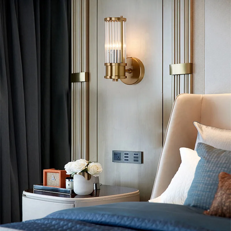 Европейские Стеклянные Цилиндрические настенные светильники фойе кровати