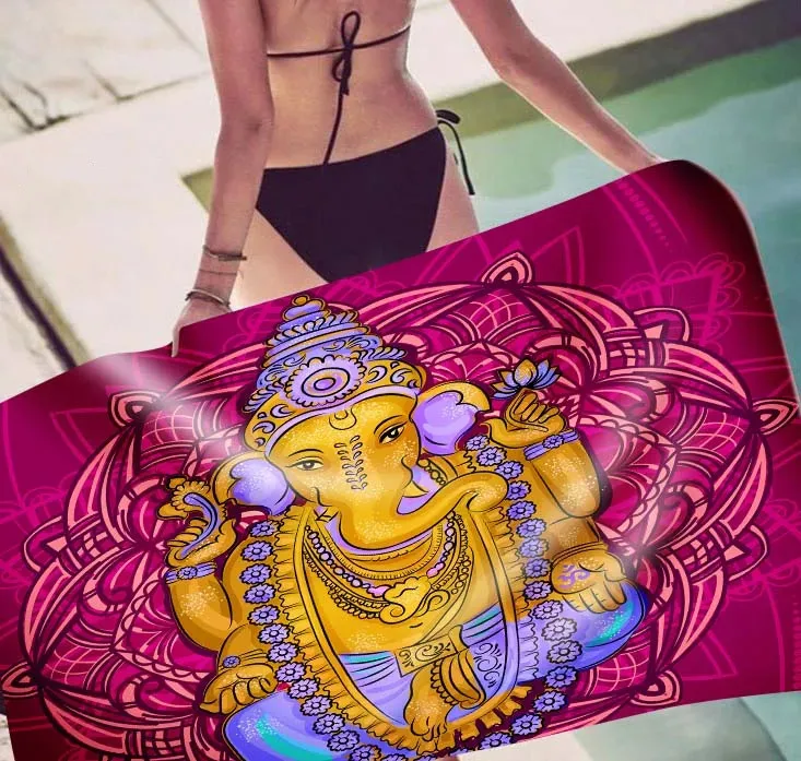 Пляжное полотенце Ganesha богемное банное с мандалой слоном быстросохнущее из