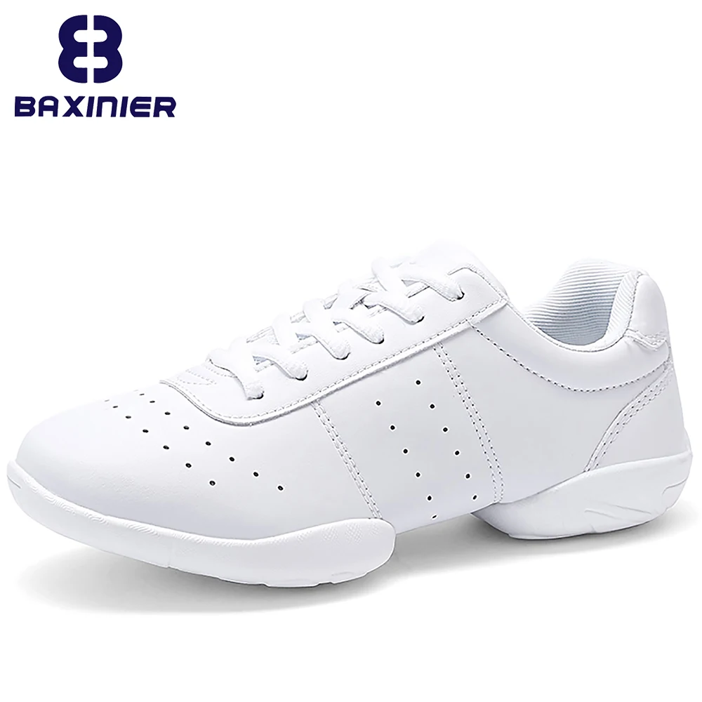 BAXINIER Girls White Dance Shoes Jazz Sneakers Youth Cheerleading Shoes Athletic Training Tennis Kids Competitive Aerobics Shoes