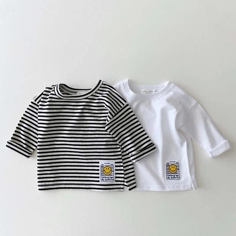 

Korean Ins Baby T Shirt Simple Smiling Face Casual T-shirt Autumn Winter 2023 NEW Boy's Bottoming Shirt 0-3Year Girl's T Shirt