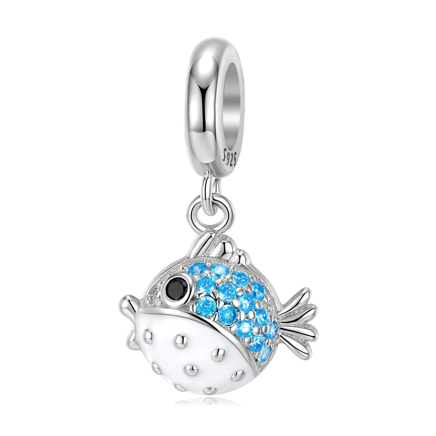 European Sterling Silver S925 AAA CZ Blowfish Dangle Charm For Original Women Bracelet Necklace Chain Jewelry