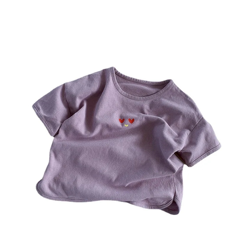 RiniLucia Children's Summer T-shirt O Neck Short-Sleeved Casual Purple Clothes Comfortable Top Fashion Cotton Kids Clothing
