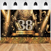 black gold 38th backdrop women men happy birthday party balloon photography background photographic photo banner