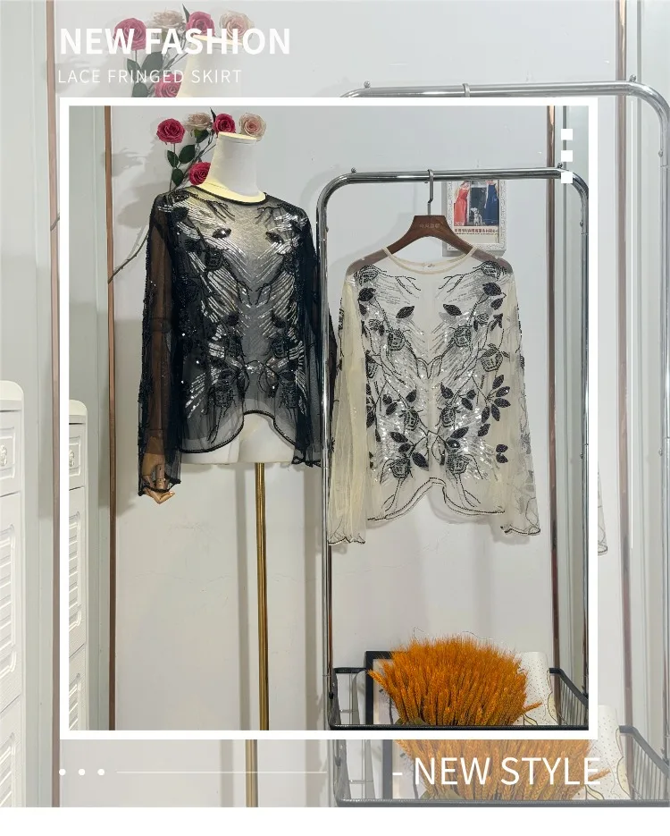 Новые модные европейские и американские тонкие прозрачные кружевные футболки с