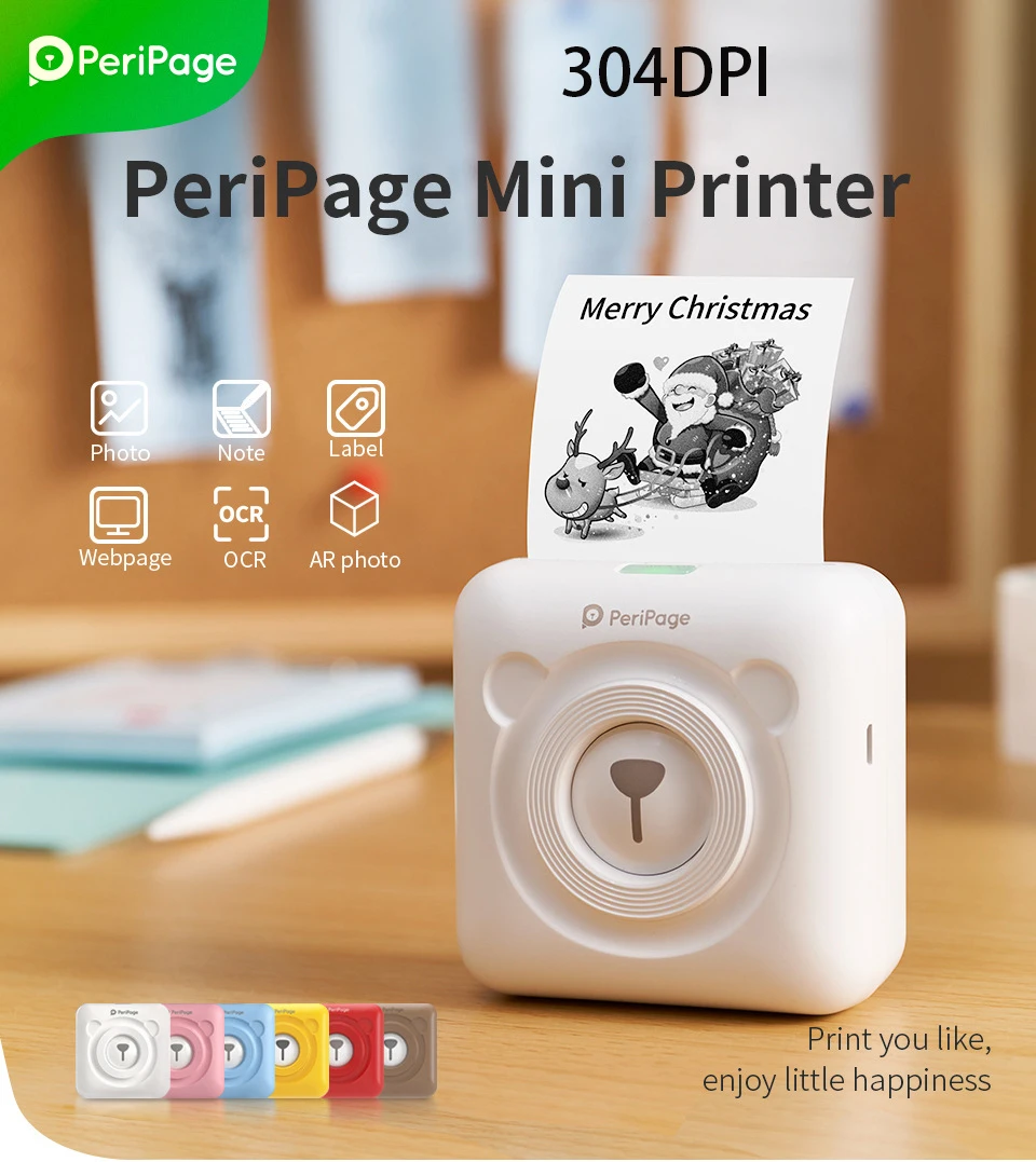 

Мини-принтер Peripage A6 для фотографий, 304DPI, Bluetooth, с цветными рулонами бумаги