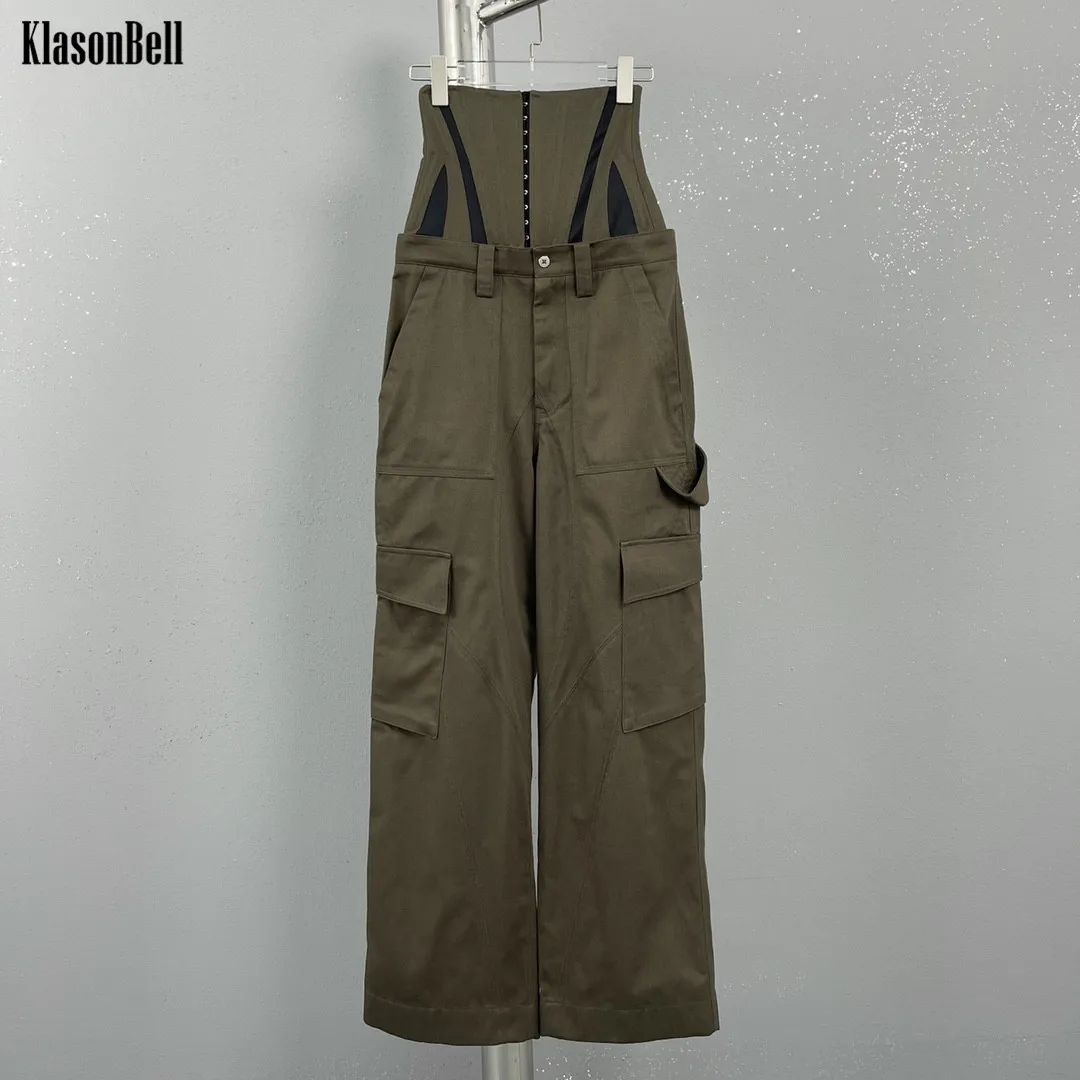 4.29 KlasonBell Sense of Design Fashion Detachable Corset Fishbone Spliced High Waist Straight Cargo Pants Women