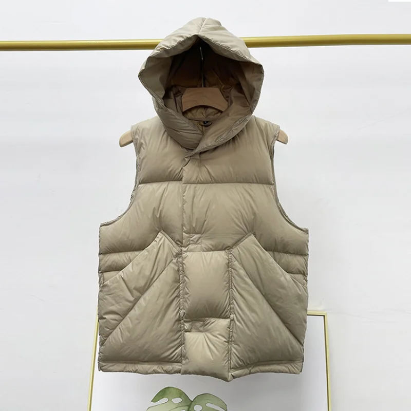 2022 Hooded Short Down Jacket Vest White Duck Down Vest Waistcoat Sleeveless Vest