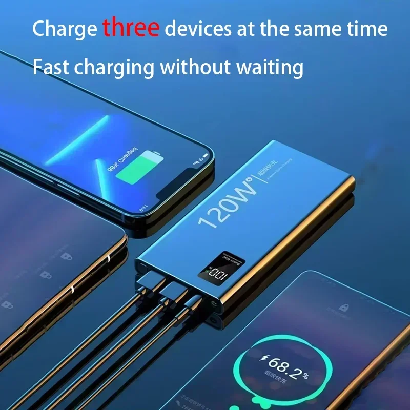 Фото Внешний аккумулятор Lenovo 2026 большой емкости 500000 мАч, быстрая зарядка 120 Вт, с LED-индикатором, портативное зарядное устройство для iPhone и Samsung №4