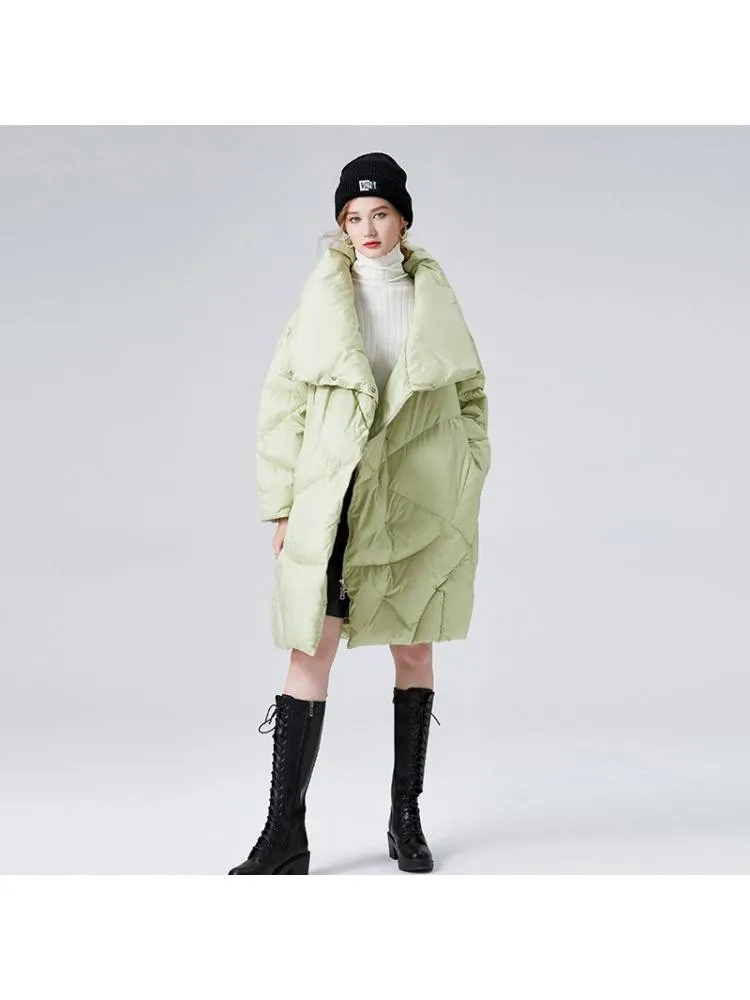 2022 Winter New High Collar Loose Thicked Coffee Warmer Bread Clothing Jackets Women Long Black 90 White Duck Down Coats