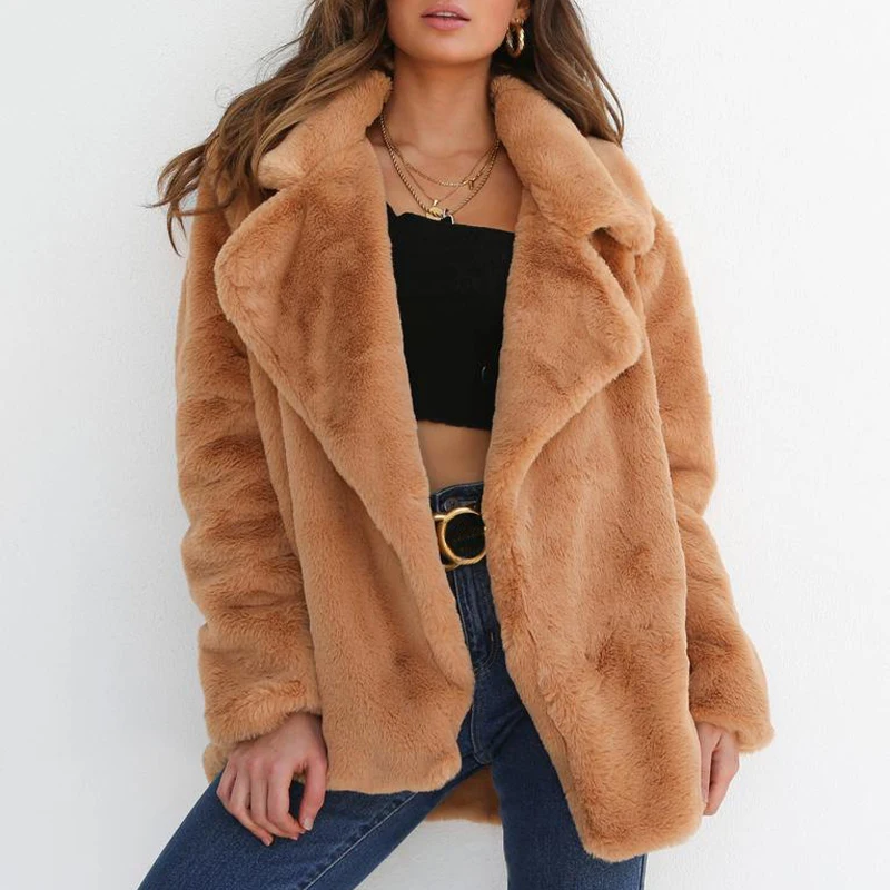 Winter High Quality Faux Fur Coat for Women Fashion Casual Long Sleeve Jacket Loose Lapel OverCoat Thick Warm Female Coats