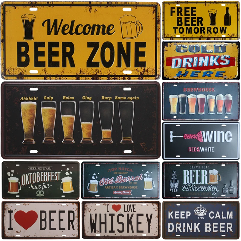 

Welcome Beer Zone Cold Beer Signs Front Door Bar Pub Cafe Wall Decor Retro Metal Tin Sign Crafts Decor Car Plate License Plaques