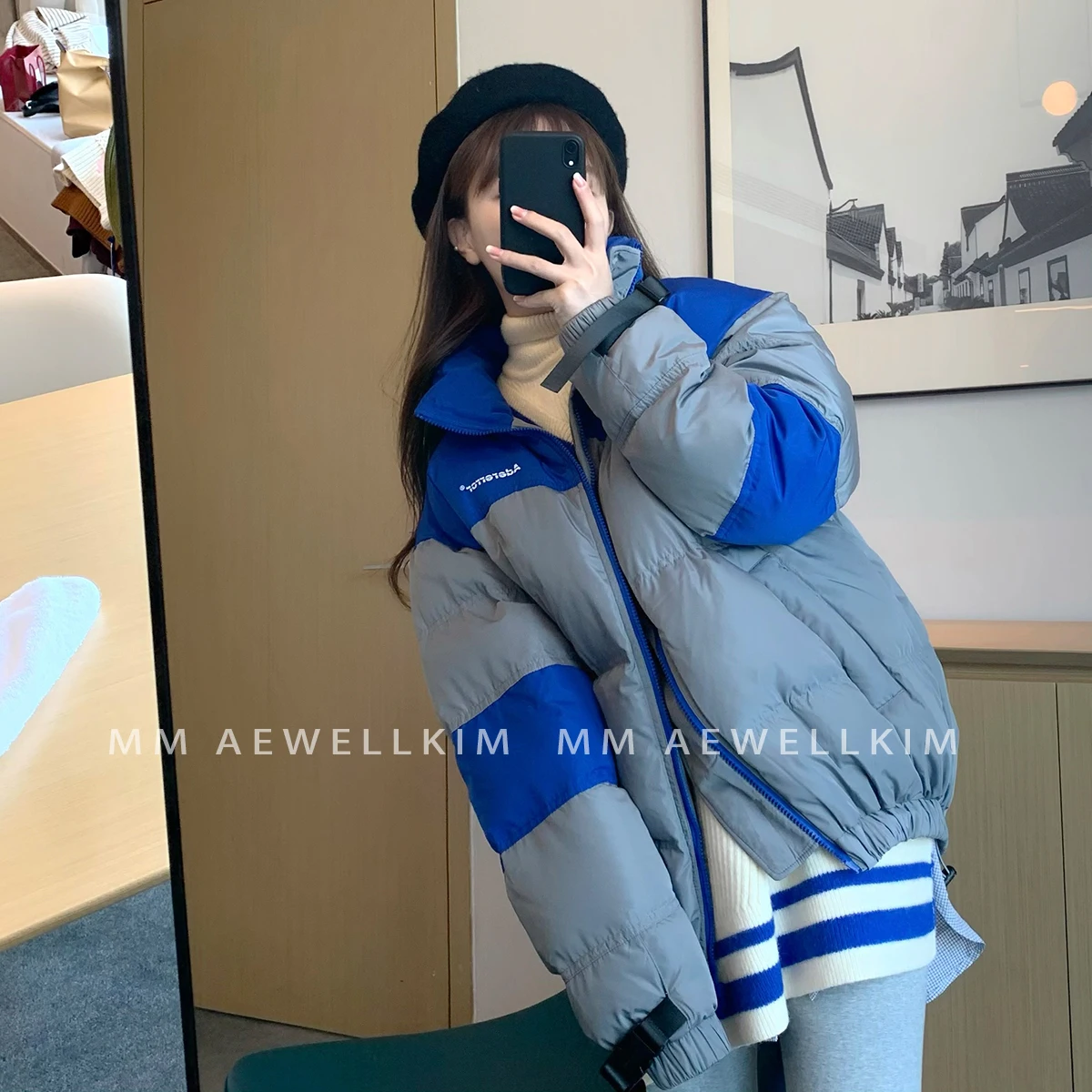 ADER ERROR down jacket splicing design niche white down male and female couples loose oversized warm down jacket unisex