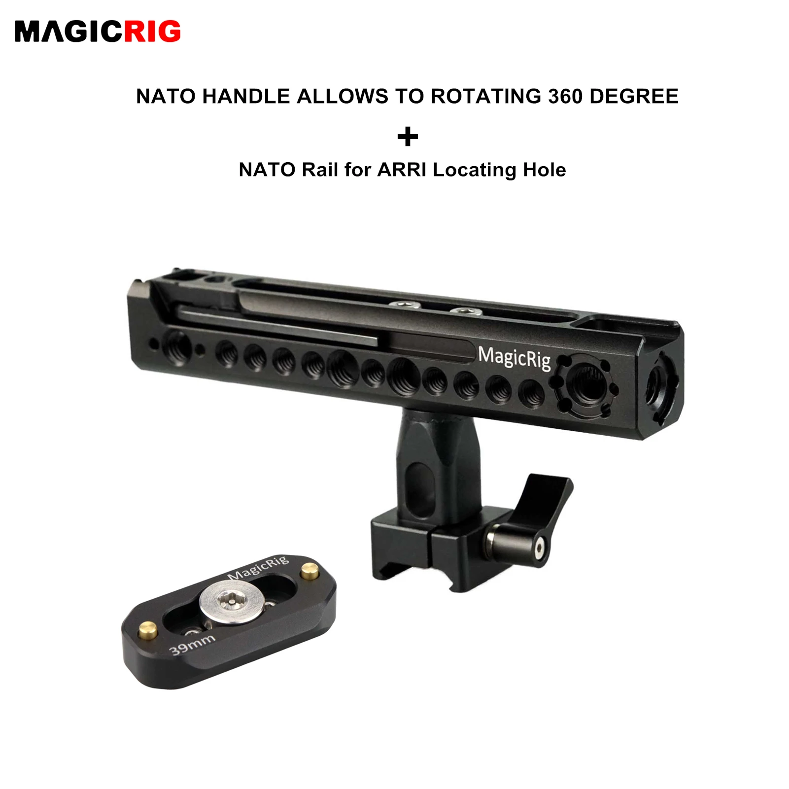 MAGICRIG Rotating NATO Handle Top Kit with Rail Safety 39mm for Camera Cage Rig